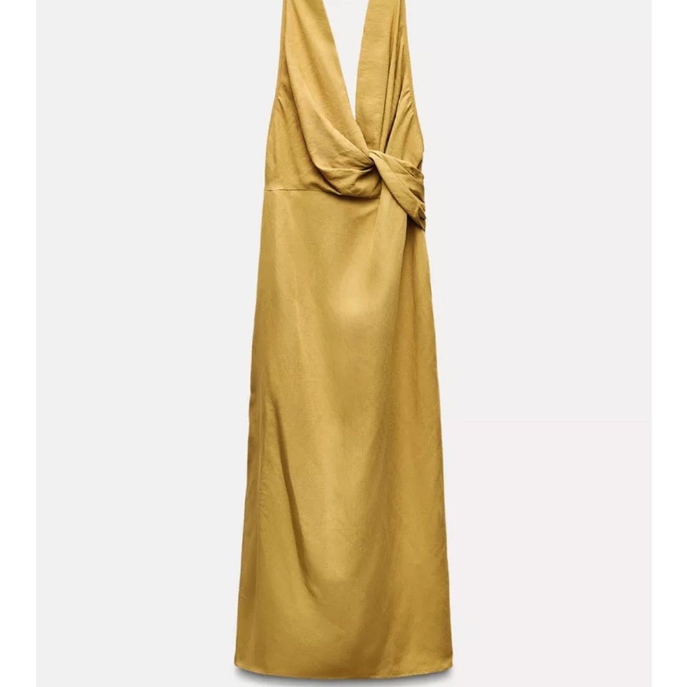 ZARA draped halter dress, mustard, brand new with tag attached